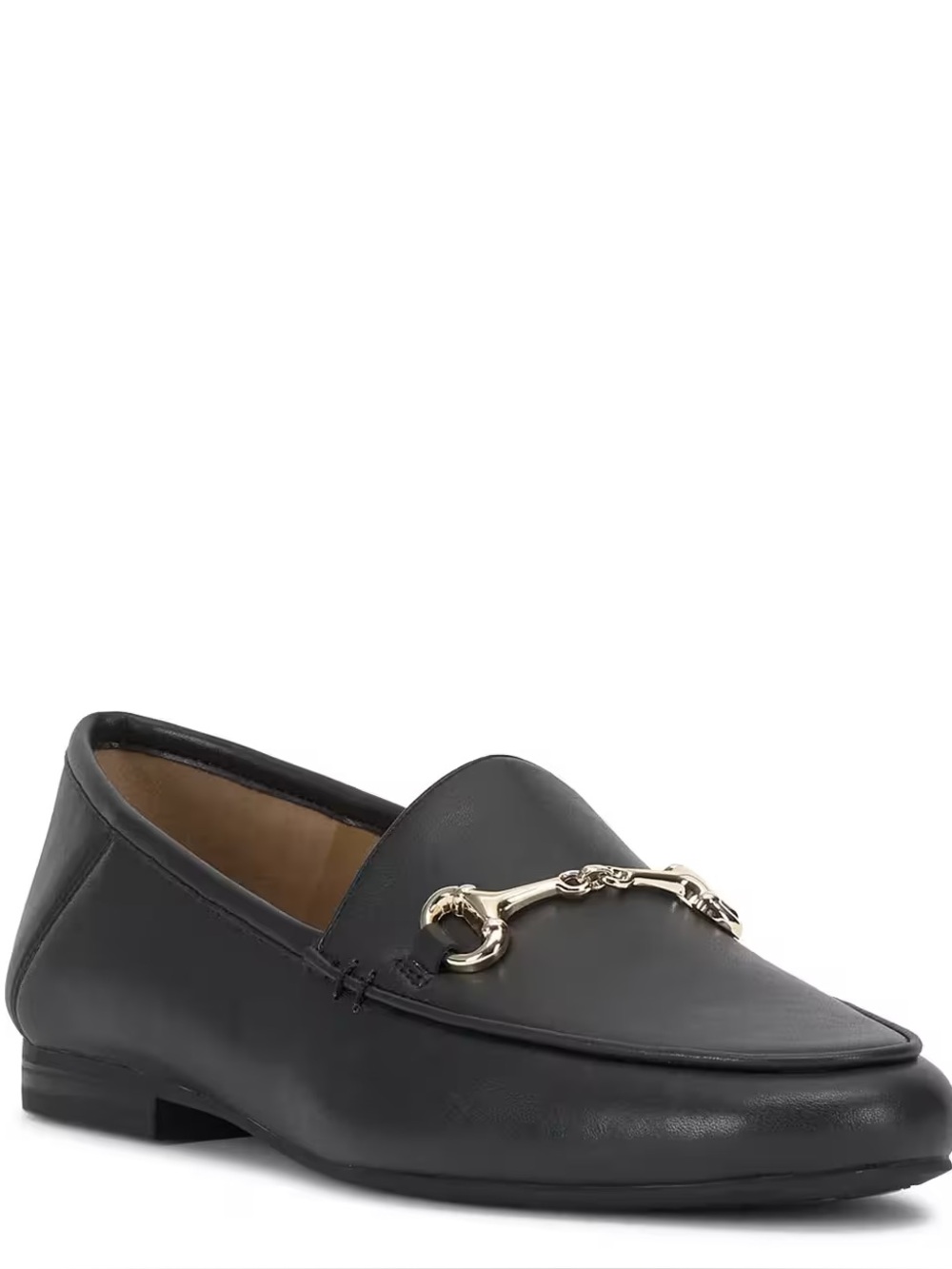 Call It Spring Black Leather Loafers with Gold Bit